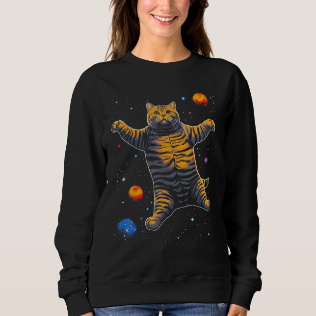 British Shorthair Cat in Space Sweatshirt (Front)