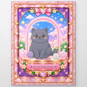 British Shorthair Cat, Kawaii Art Postcard