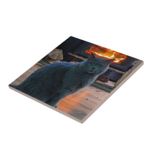 British Shorthair Cat Kitty Fireplace Ceramic Tile
