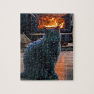 British Shorthair Cat Kitty Fireplace Jigsaw Puzzle