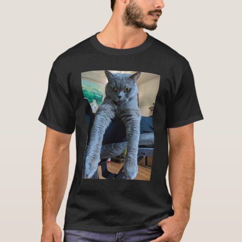 British Shorthair Cat Kitty Laying Hanging  T_Shirt