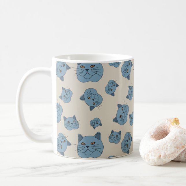British Shorthair Cat Pattern Coffee Mug (With Donut)