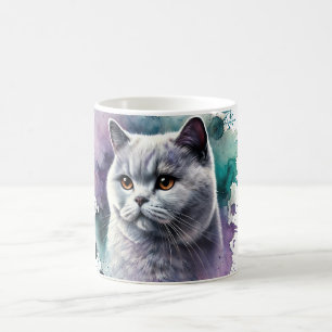 British Shorthair Cat Portrait in Lilac Coffee Mug