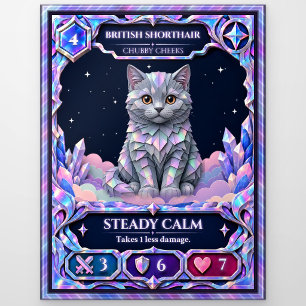 British Shorthair Cat, Rainbow Foil Art Postcard