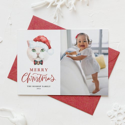 British Shorthair Cat Red Merry Christmas Photo Holiday Card