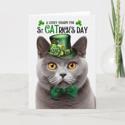 British Shorthair Cat St CATricks Day Lucky Charm Holiday Card