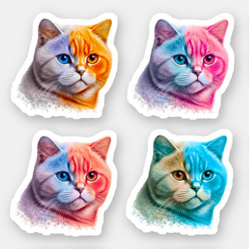 British Shorthair Cat Stickers _ 4_Pack Colorful
