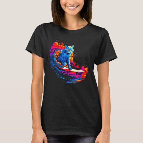 British Shorthair Cat Surfing T_Shirt
