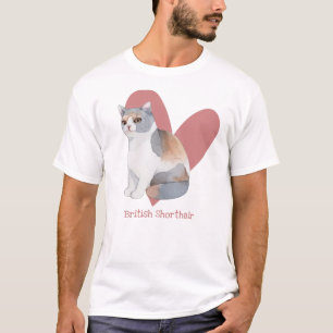 British Shorthair Cat Watercolor Kitty Pink Heart T-Shirt