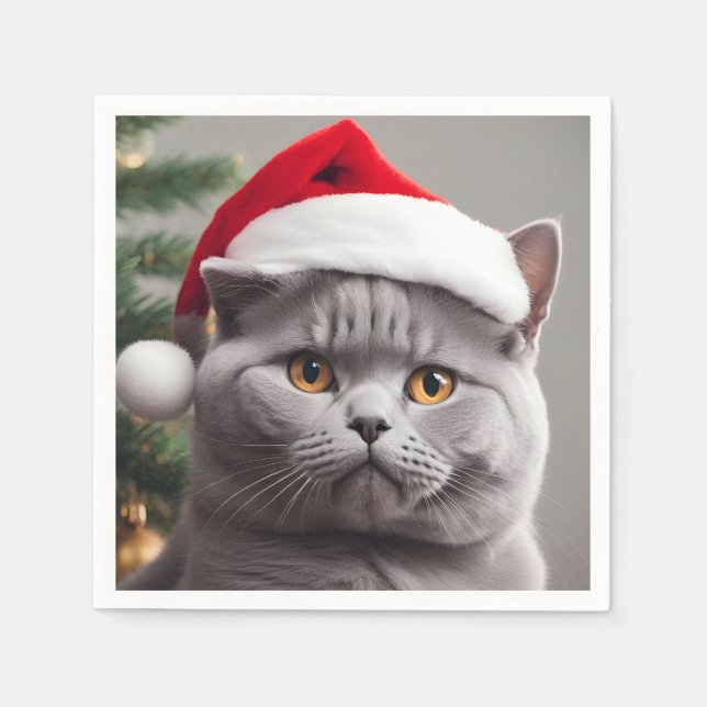 British Shorthair Christmas Napkins (Front)