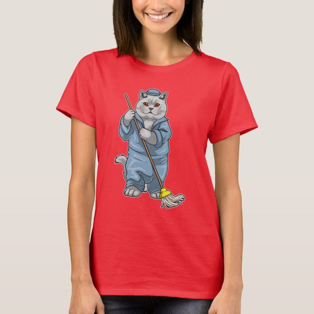 British Shorthair Cleaner Mop T-Shirt (Front)