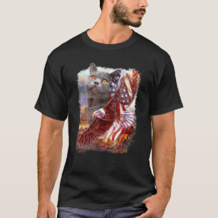 British Shorthair Eagle American Flag 4th July Ind T-Shirt