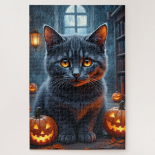 British Shorthair Gothic Halloween Portrait Art Jigsaw Puzzle