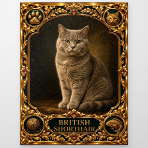 British Shorthair, Jeweled Heirloom Art Postcard