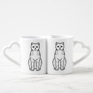 British Shorthair Tabby Cat Cartoon Coffee Mug Set
