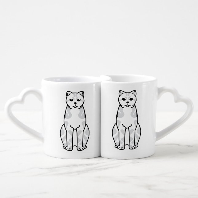 British Shorthair Tabby Cat Cartoon Coffee Mug Set (Front Nesting)