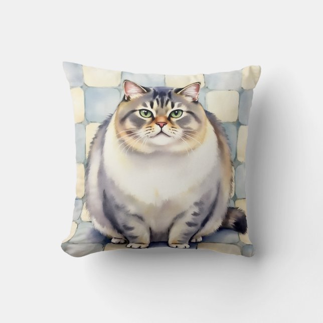British Shorthair Watercolor Tile Pattern Art Throw Pillow (Front)
