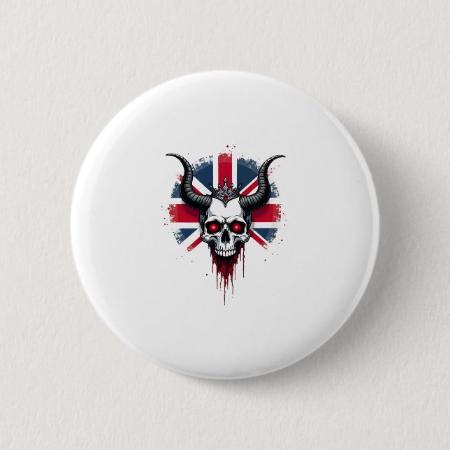 British Skull England UK Flag Premium T-Shirt (1) Button (Front)