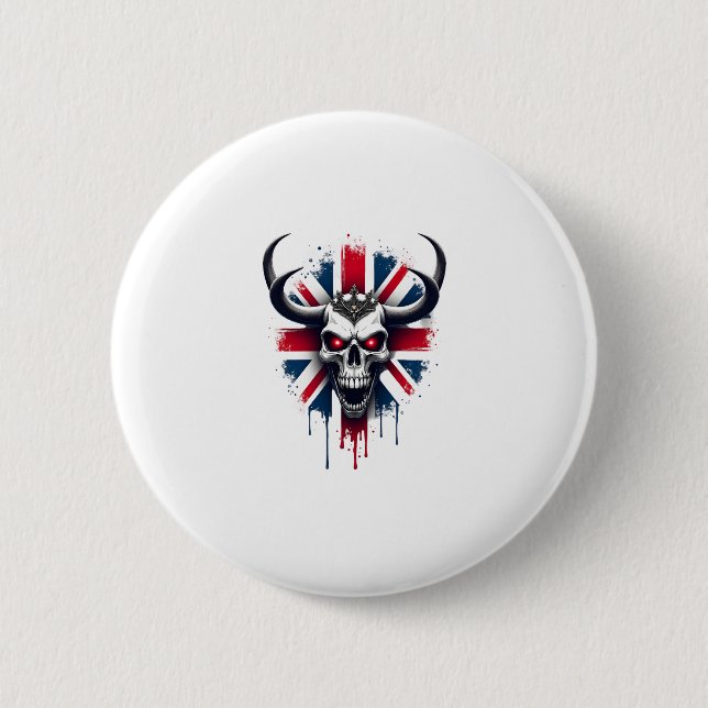 British Skull England UK Flag Premium T-Shirt (2) Button (Front)