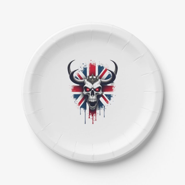 British Skull England UK Flag Premium T-Shirt (2) Paper Plates (Front)