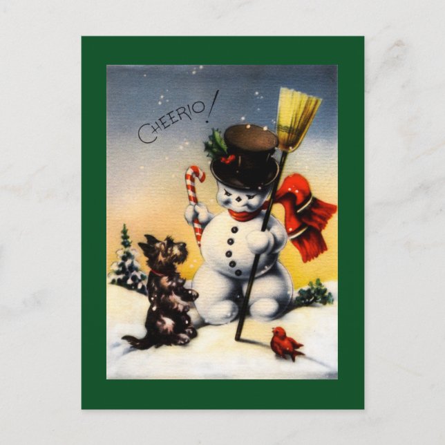 British Snowman and Scotty Dog Cheerio! Postcard (Front)