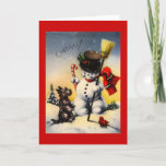 British Snowman and Scotty Dog Saying "Cheerio!" Holiday Card<br><div class="desc">Retro image in color of little black Scottish Terrier and Snowman together on the snow.  Christmastime with caption of "Cheerio!"</div>