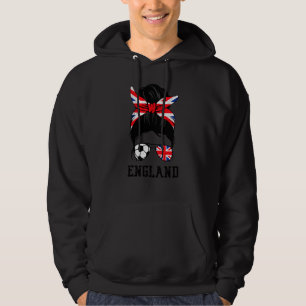 British Soccer Girl Mom Messy Bun England Flag Foo Hoodie