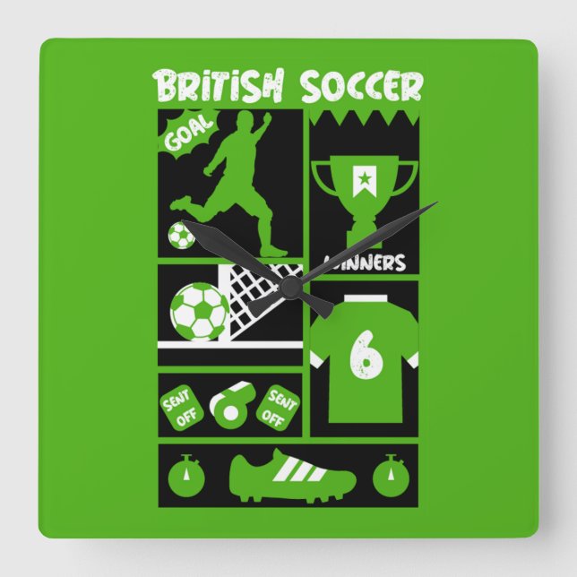 British Soccer    Square Wall Clock (Front)
