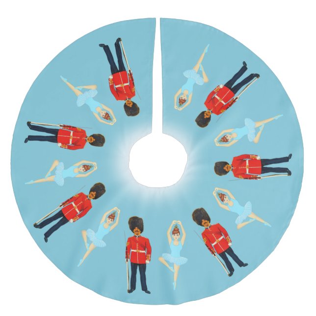 British soldier and dancing fairy on light blue brushed polyester tree skirt (Front)