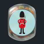 British Soldier Glass Jar<br><div class="desc">A cartoon of the famous Queen's guardsman.</div>