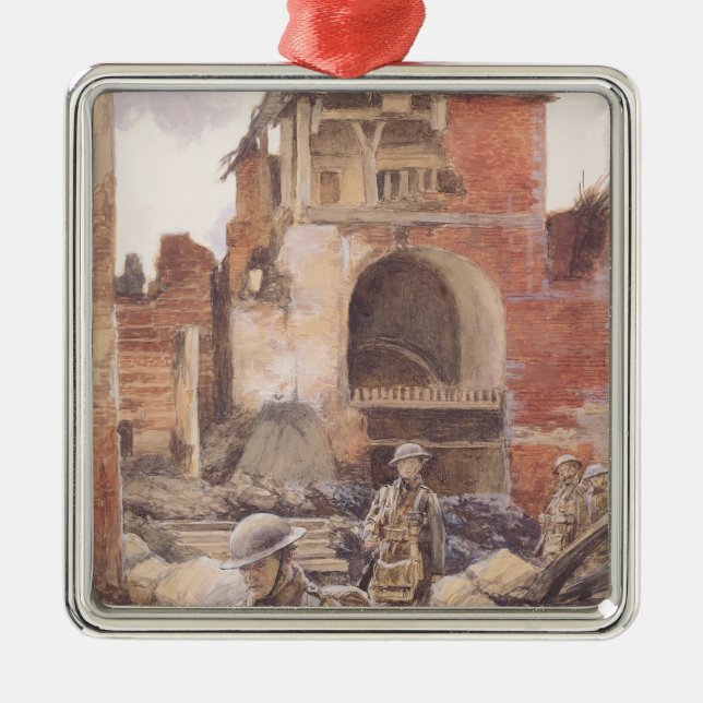 British Soldiers in the Ruins of Peronne, 1917 Metal Ornament (Front)