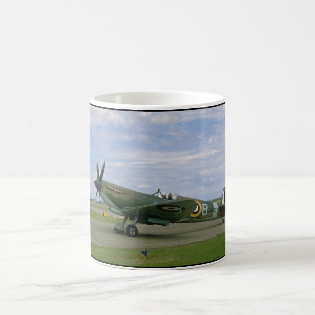 British Spitfire, Camouflage, Taxiing_WWII Planes Coffee Mug (Center)