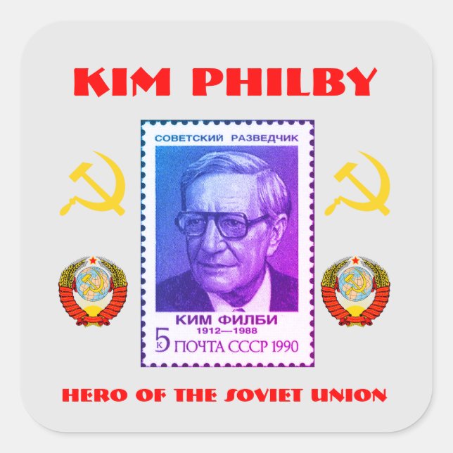 British Spy Kim Philby, Hero of the Soviet Union Square Sticker (Front)