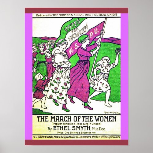British Suffragettes Colorful March Women  Girls Poster
