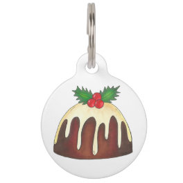 British Sugar Plum Pudding Dessert Christmas Holly Pet Name Tag
