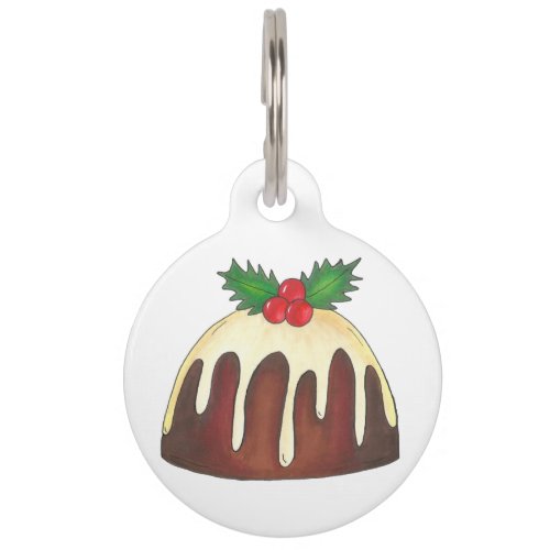 British Sugar Plum Pudding Dessert Christmas Holly Pet Name Tag