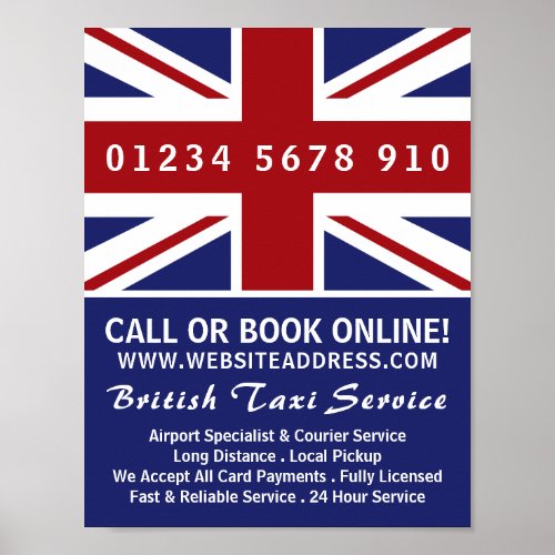 British Taxi Firm Flag Advertising Poster