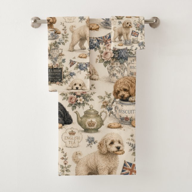 British Tea Room Cockapoo Bathroom Towel Set (Insitu)