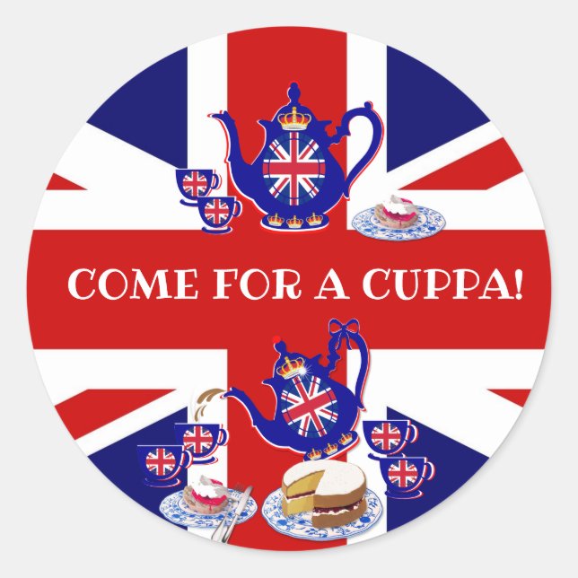 British Teatime Invitation Classic Round Sticker (Front)
