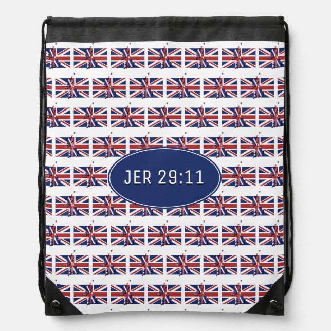 BRITISH UK FLAG | JEREMIAH 29:11 | Union Jack Drawstring Bag (Front)