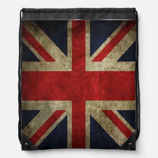British Union Jack Antique English Flag Drawstring Bag (Front)