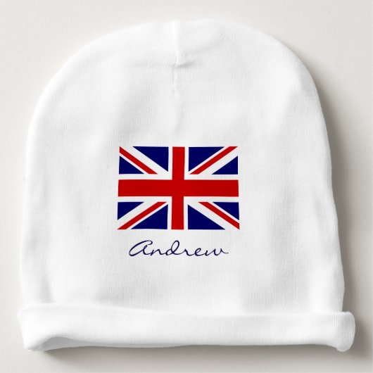 British Union Jack flag baby beanie hat for infant (Front)