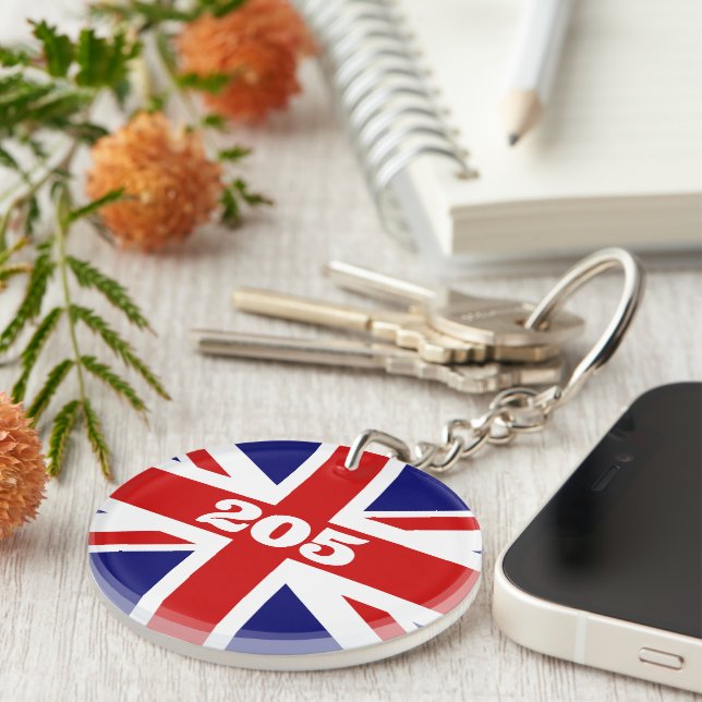 British Union Jack flag custom hotel room number Keychain (Front Right)
