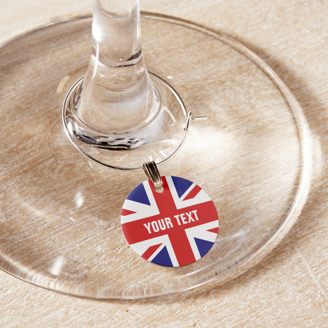 British Union Jack flag custom wine glass charms | Zazzle