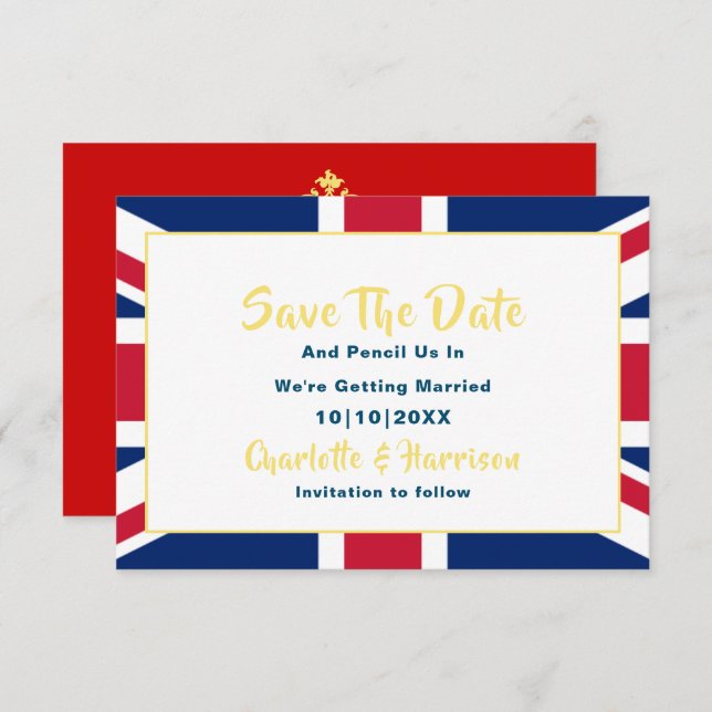 British Union Jack Flag Destination Wedding Save The Date (Front/Back)