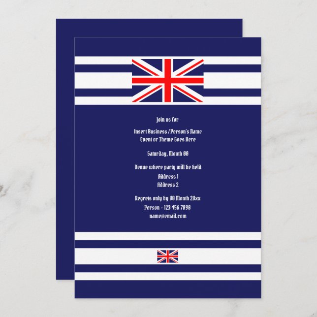 British Union Jack flag elegant British party Invitation (Front/Back)