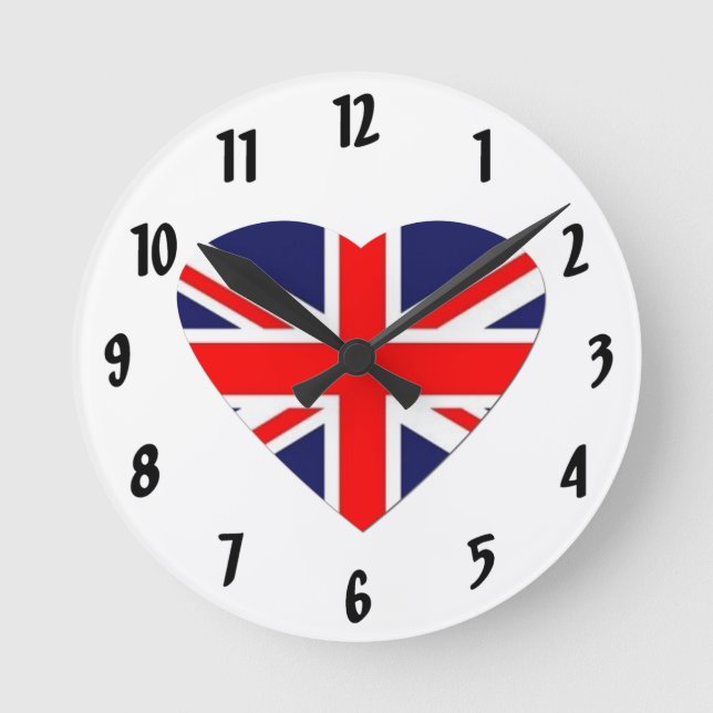 British Union Jack Flag in Heart Shape Round Clock (Front)