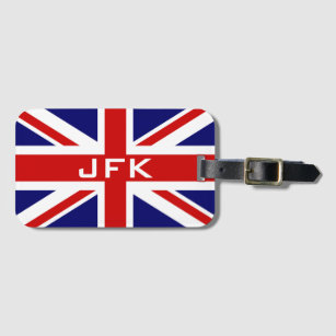 British Union Jack flag name monogram luggage tag