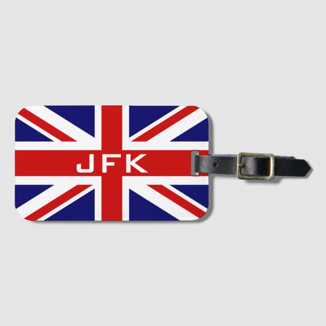 British Union Jack flag name monogram luggage tag (Front Horizontal)