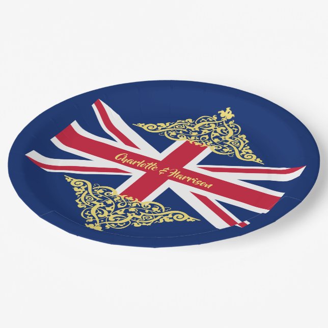 British Union Jack Flag Patriotic Wedding Paper Pl Plates (Angled)